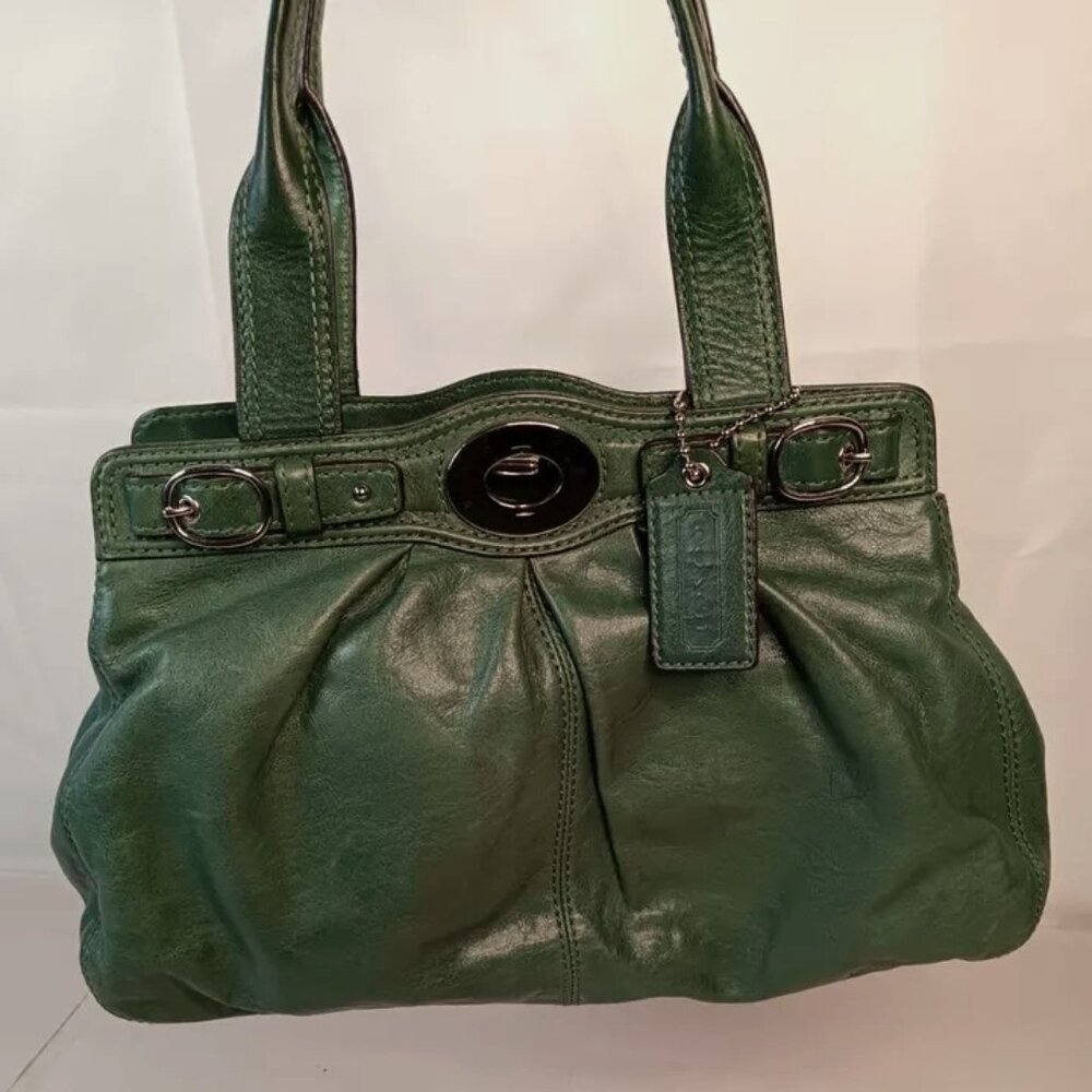 COACH Mia green Pleated Leather Carryall Shoulder Bag 13914